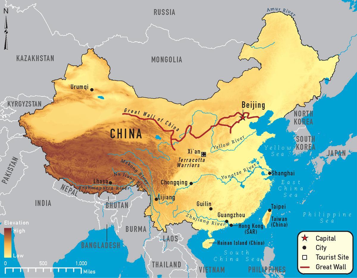 kort af Kína