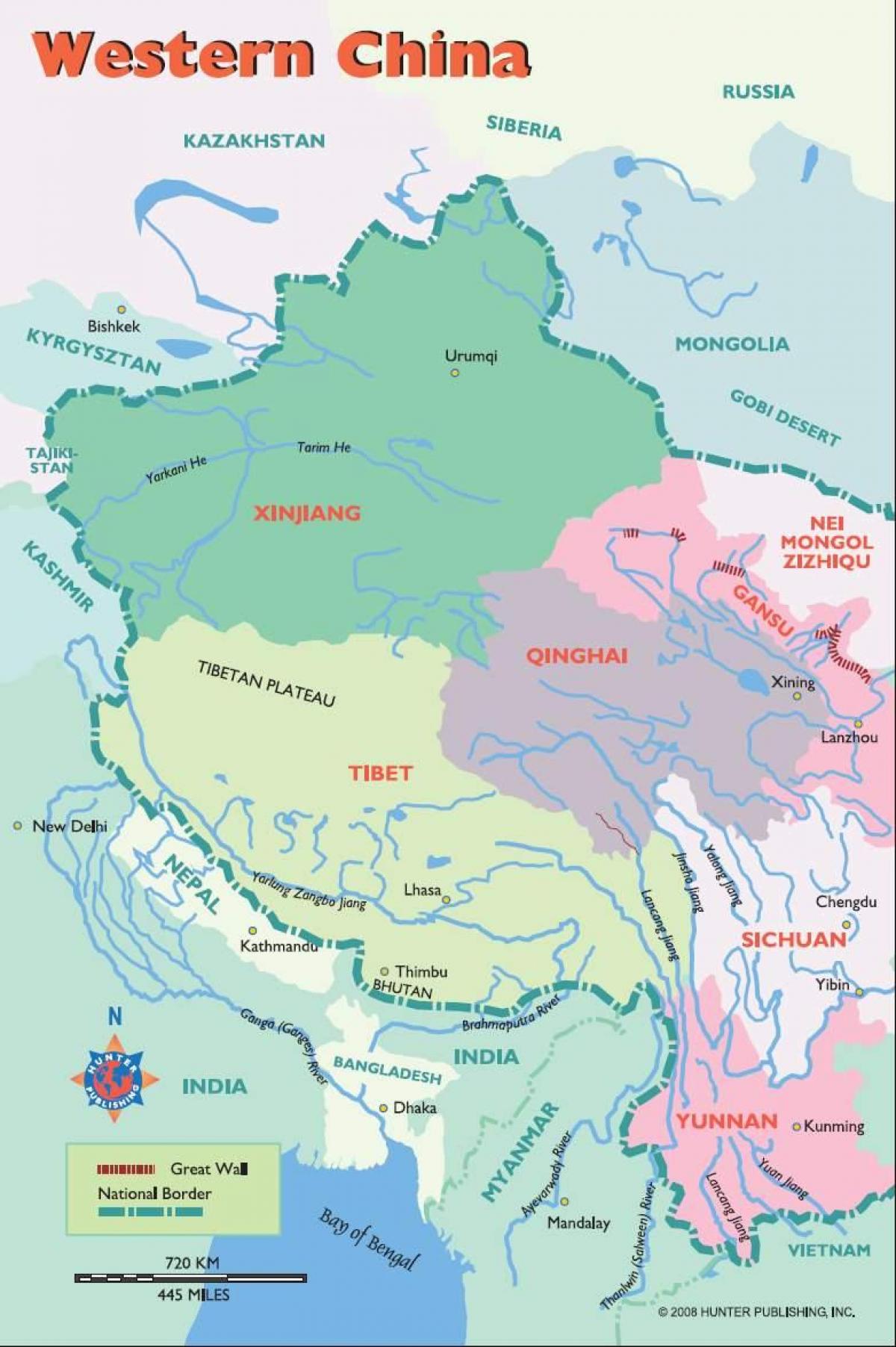 kort af vestur Kína