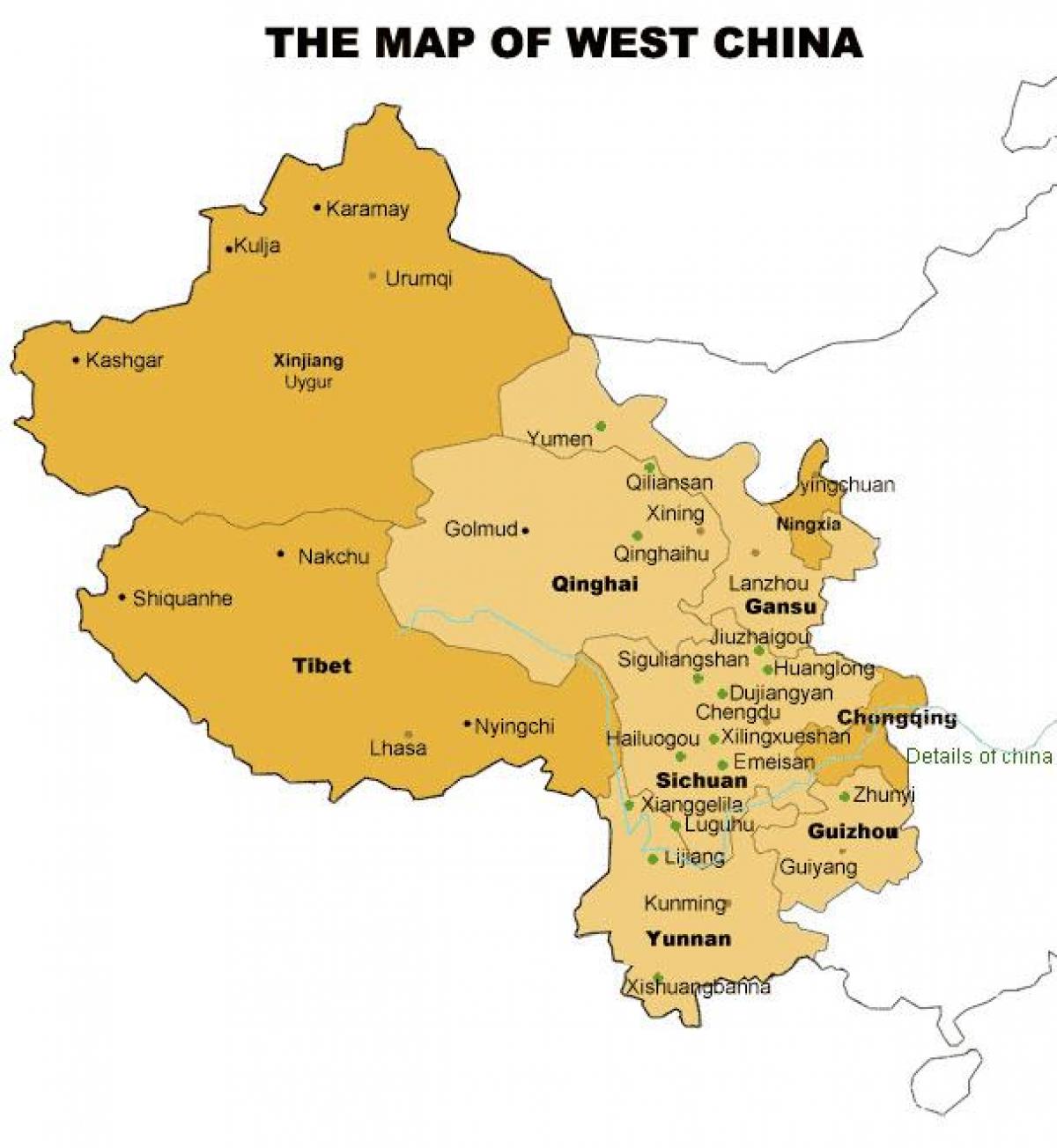 kort af west Kína